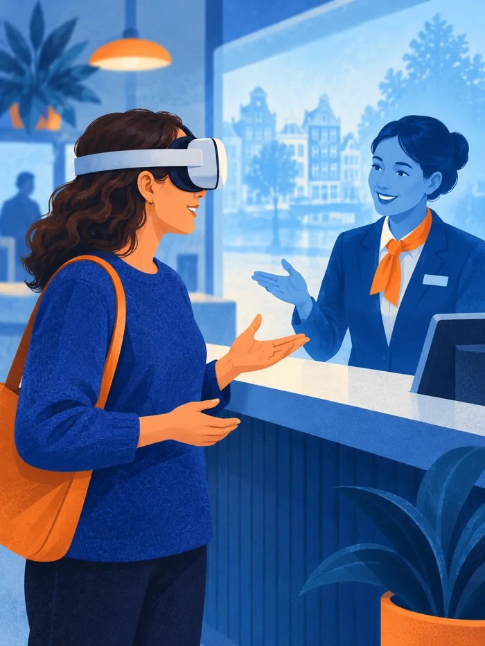 Illustratie van een gesprek aan een virtuele balie